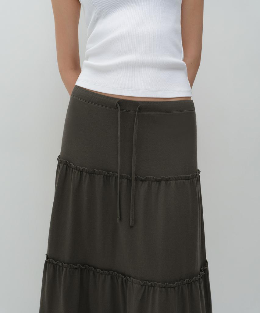 Musinsa Standard Woman Women'S Jersey Tiered Long Skirt [Khaki Brown]