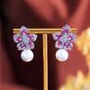 Needle French Light Luxury High-End Three-Dimensional Flower Pearl Earrings Design Zircon Pearl Ear Jewelry
