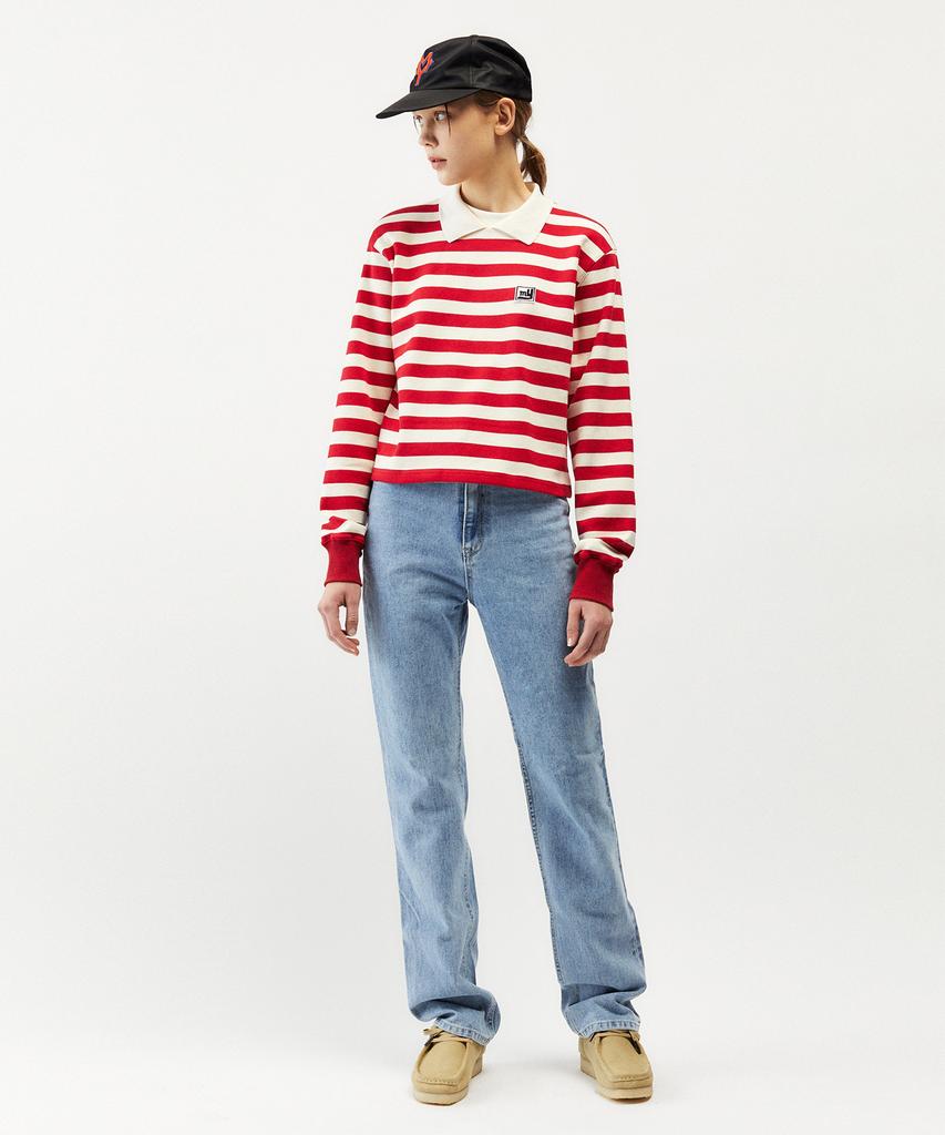 MAYOL Double Collar Wappen Striped Long Sleeve T-Shirt_Red
