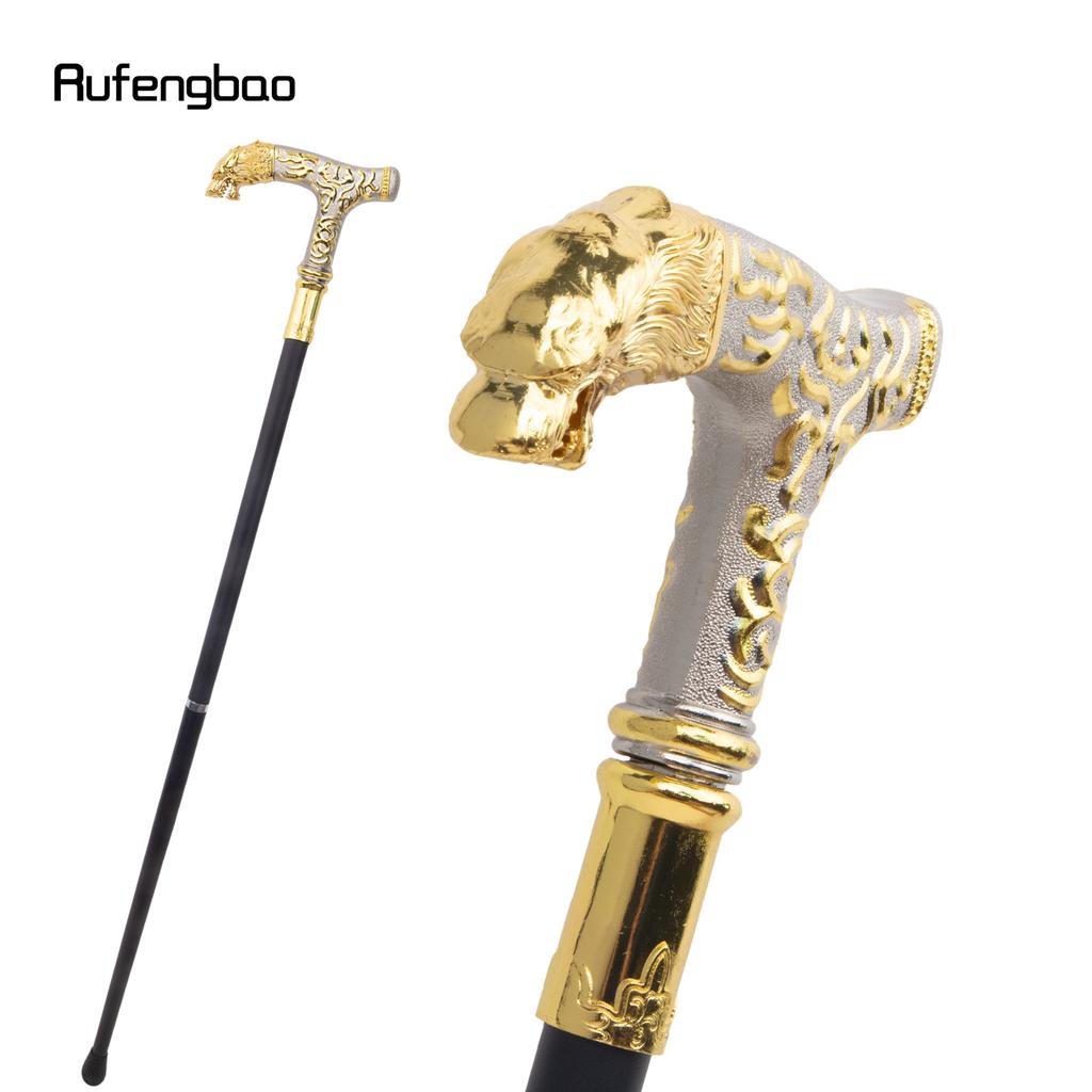 Golden White Wolf Handle Luxury Walking Stick Party Fashion Elegant Walking Stick Decorative Cospaly Cane Knob Crosier 88cm