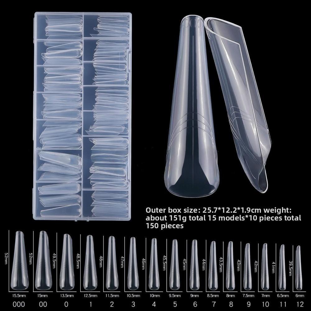 150pcs Coffin Shape Sandwich Nail Forms Natural Clear No-Trace Nail Art Tips Almond Shape Clear Extension Nail Tips