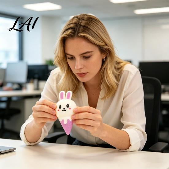 Slow Rebound Squeeze Toy Bunny Ice Cream Stress Relief Cone Sensory Squeezable Ball Home Office Worker Soft Stretchy Food Fidget