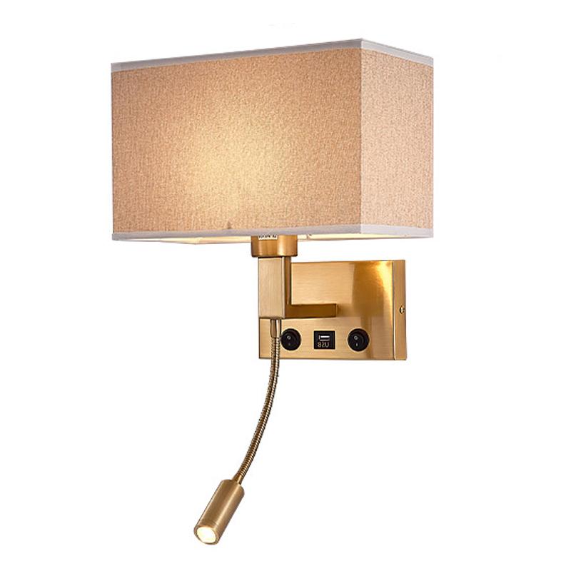 3104 5 Вт прикроватный настенный светильник для коридора со светодиодным светильником на гибкой ножке и портом USB - черный / коричневый плафон / белый свет