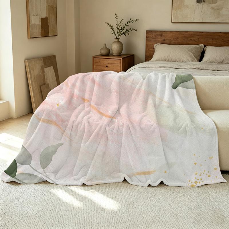 Lightweight Flannel Throw Blanket, Simple Floral Pattern, Soft Cozy Warm, Portable for Home & Car, Ideal for Christmas & Halloween