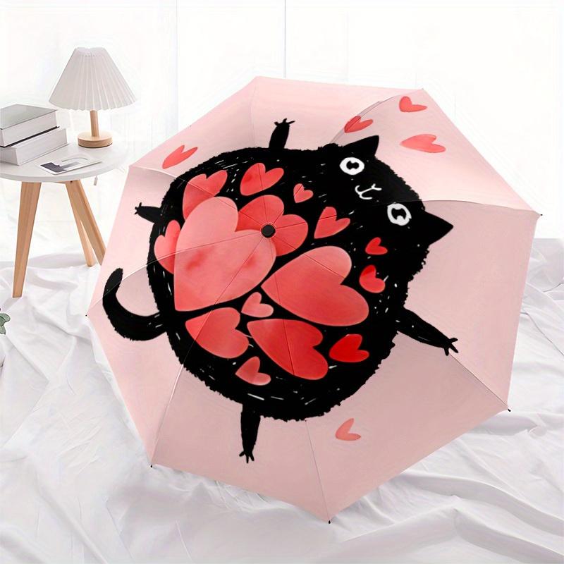 1pc Love Heart Automatic Open/close Folding Compact Umbrella, 8-Rib Sturdy Canopy, Lightweight Portable, Everyday Use, Gift, Outdoor Umbrella, Travel
