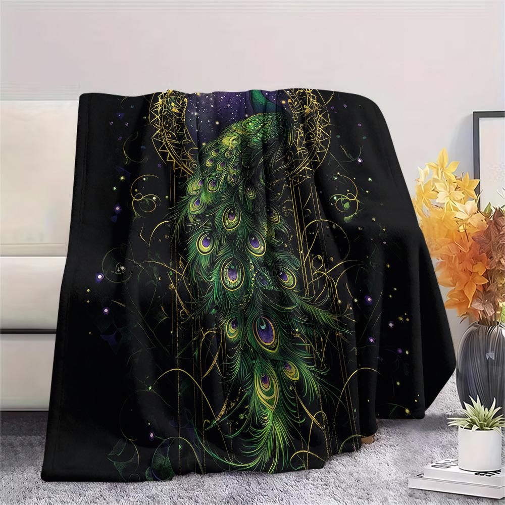 Peacock Spreading Its Tail Print Flannel Blanket, High quality Comfortable for All Seasons, Home Decor, Warmth and Comfort