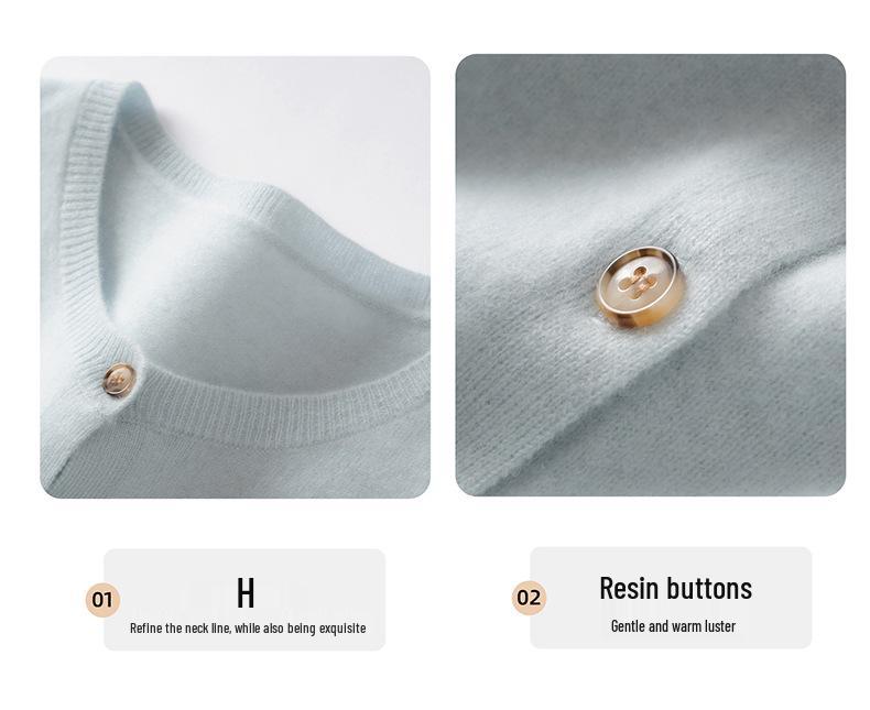 Elegant 100% Cashmere Round Neck Long Sleeve Outerwear