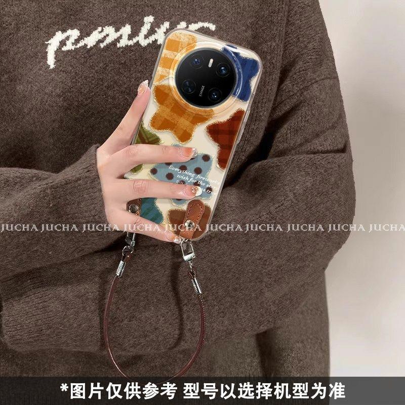 Применимо к чехлу для мобильного телефона Huawei mate70pro высококачественный дизайн HUAWEImate60 с ремешком плюшевая звезда