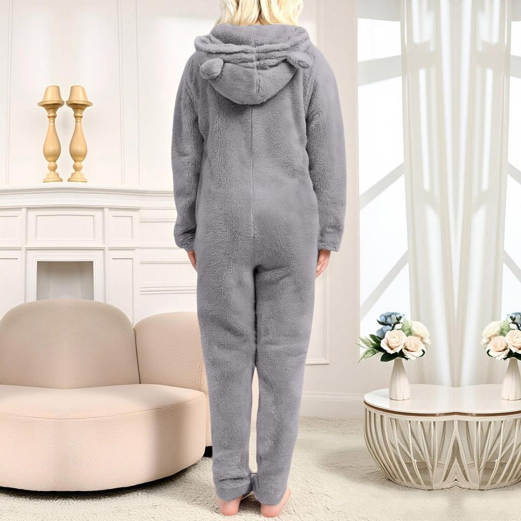 Комбинезоны-худи для женщин  Флисовый комбинезон  Теплая пижама  Ромпер для сна  На молнии с капюшоном
