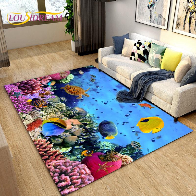 3D подводный мир, морской черепаха, дельфин, большой ковер, ковер для гостиной, спальни, дивана, коврик для кухни, нескользящий напольный коврик
