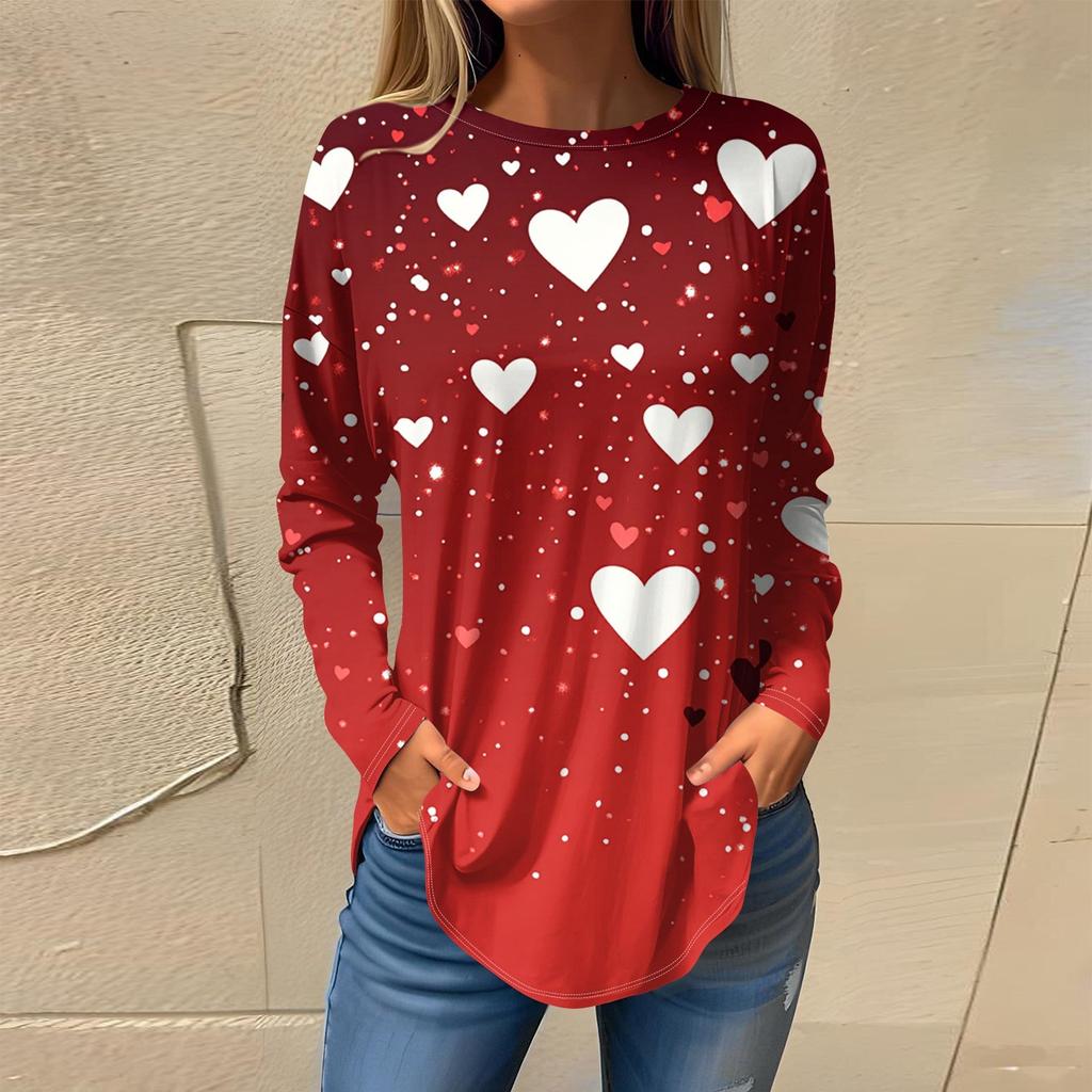 Футболки женские осенние повседневные рубашки с длинным рукавом толстовка винтажный графический принт топ пуловер ко Дню святого Валентина