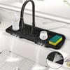 1 Piece Black Silicone Sink Splash Guard and Faucet Mat with Integrated Soap Dispenser and Sponge Holder - Space Saving, Textured Surface