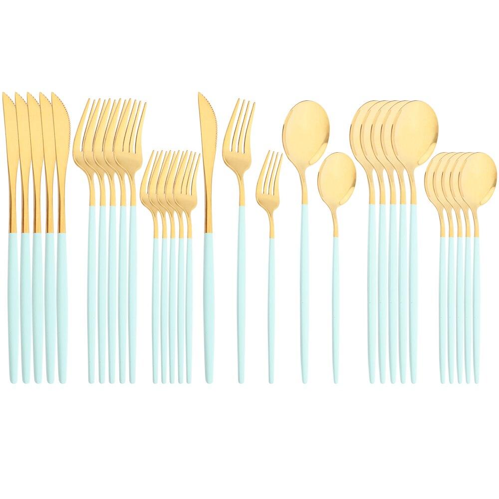 Зеркальный набор столовых приборов из нержавеющей стали, 30 предметов, черно-золотой столовый прибор, нож, вилка, ложка, набор столовых приборов, десертная ложка, набор столовых приборов