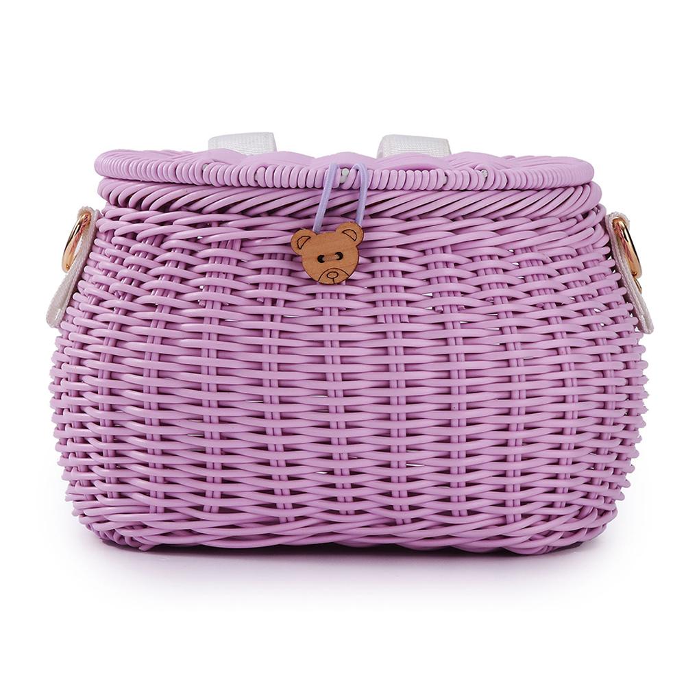 Bike Handwoven Basket Backpack with Lid Bike Scooter Tricycle Basket Adjustable Leather Straps for Kids Adult Bikes