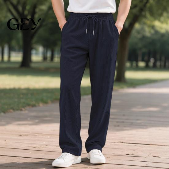 Work School Casual Trousers Men Corduroy Baggy Sweatpants, Drawstring Waist Straight Leg Joggers, Loose Solid Color Athletic Pants for Jogging