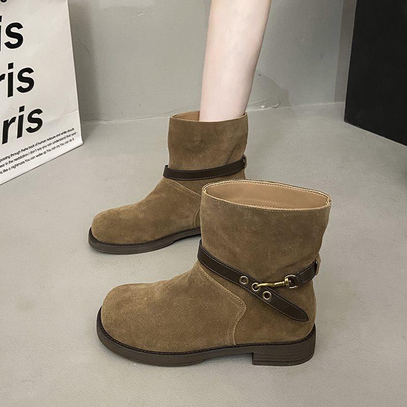 Новые облегающие модные ботинки, ботинки Мартина, короткие ботинки, универсальные ботинки на наборном каблуке, ретро, женские, на толстом каблуке, средней высоты голенища, осень и зима 2025