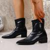 Fashion Women's Square Heel Boots Autumn and Winter 2025 French Pointy Rain Boots Solid Color Retro High-heeled Booties Zapatos Mujer