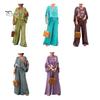 2 Pcs/Set Blouse Pants Suit V Neck Bat Sleeves Baggy Loose Flower Printing Top Wide Leg Elastic Waist Pants Casual Daily Outfit Commuting Travel