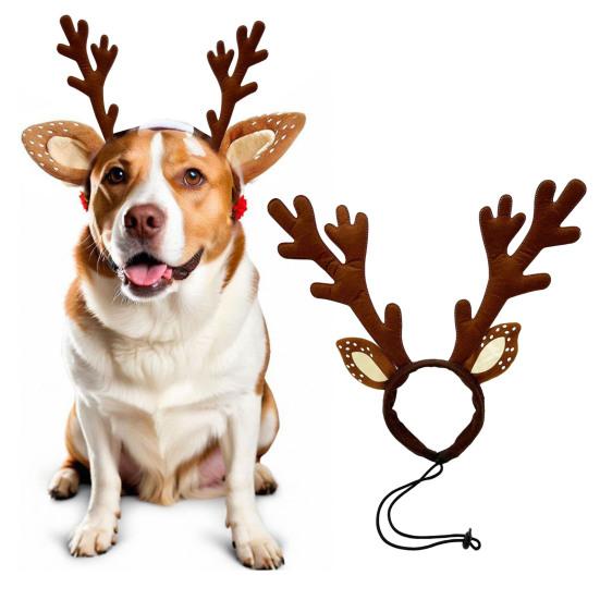 Рога оленя для питомца, регулируемая повязка на голову, повязка для волос в виде оленя сика, рождественская повязка на голову с оленьими рогами и пятнистыми ушами для собак, праздничные аксессуары для нарядной фотосессии