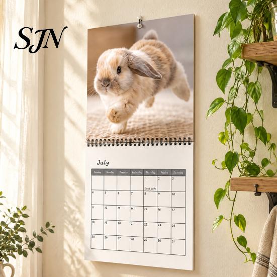 Professional Scheduling Planner 2027 Cute Rabbit Wall Calendar, 12-Month Bunny Photography with Desktop Organization Tool Double Coil Binding,