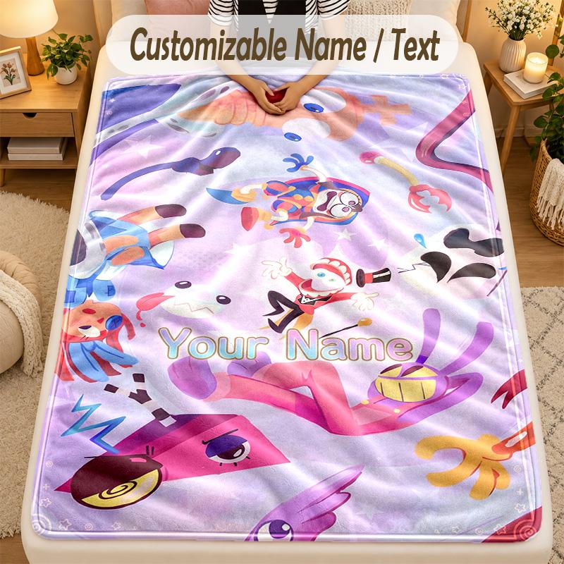 Flannel BlanketThe Amazing Digital Circus Custom Name Text Personalized Soft Warm Throw Blanket Home Decor Gift