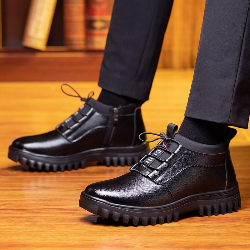 Новые зимние теплые ботинки мужские туфли верхний слой коровьей кожи повседневные кожаные ботинки плюшевые шерстяные интегрированные мужские кожаные ботинки Botas Hombre