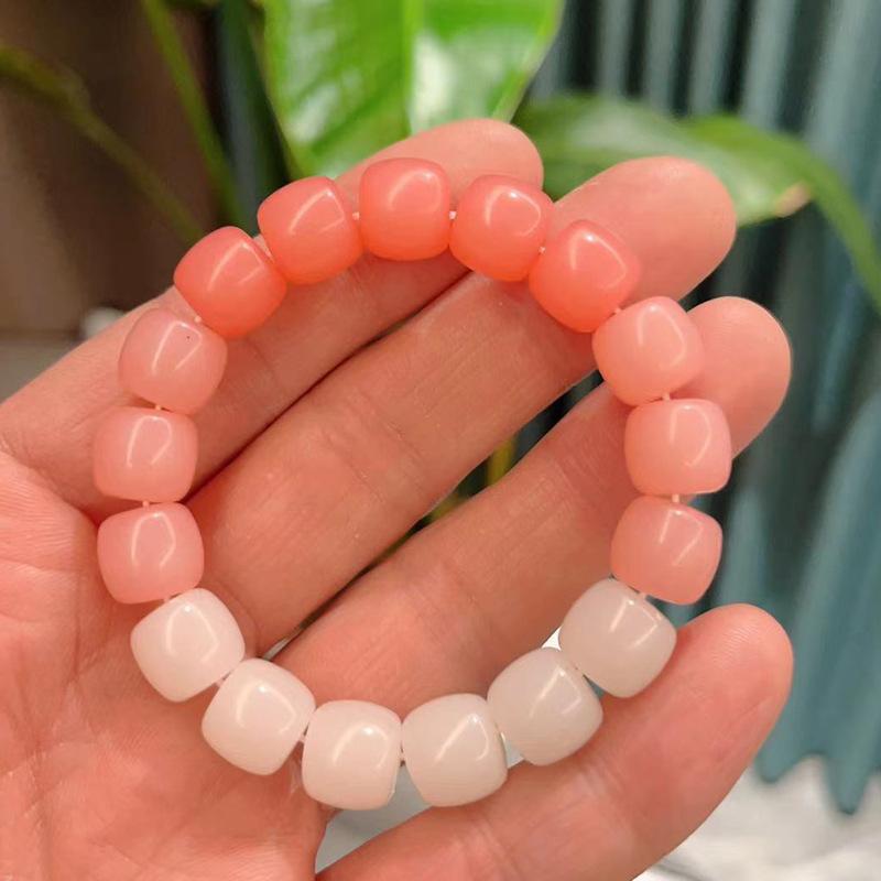 Браслет Бодхи, женский ледяной прозрачный градиент, розовые бусины, кольца для рук, имитация белого нефрита, браслеты из нефритовых бусин, ювелирное изделие, подарок