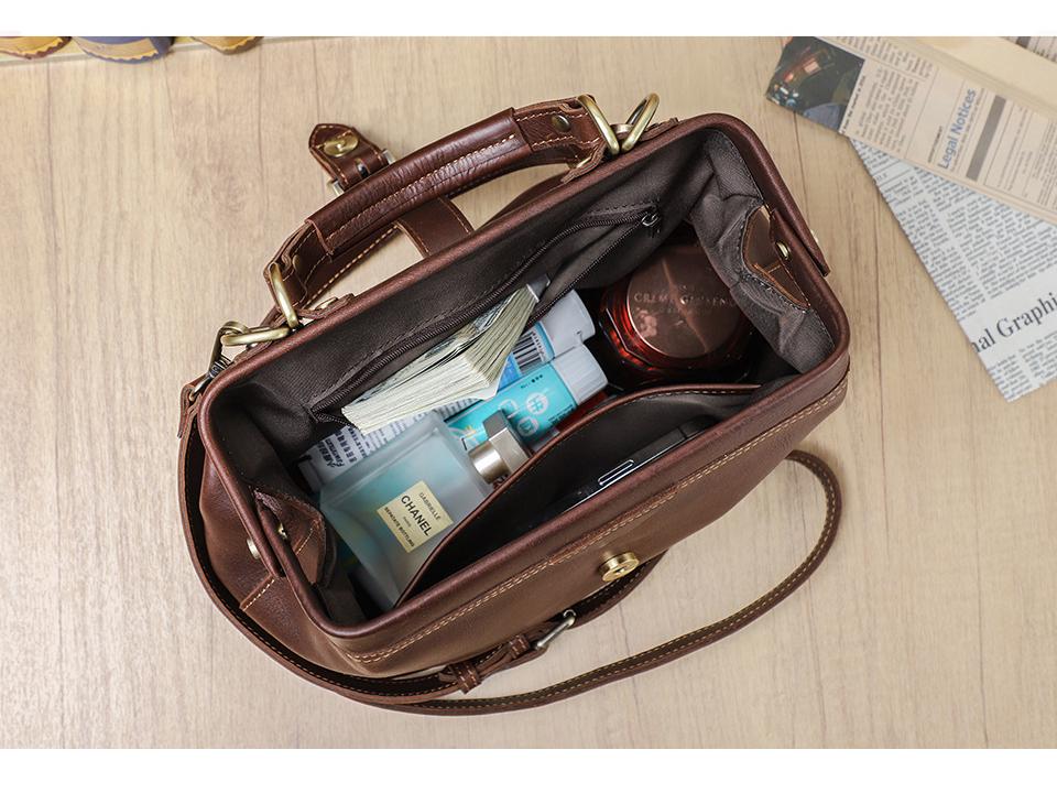 Full-Grain Cowhide Convertible Women's Shoulder Handbag with Metal Hinge Buckle