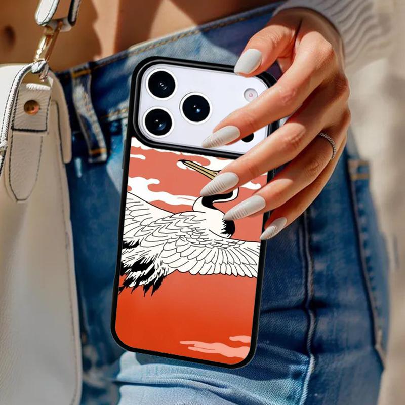 Красное Солнце Японский Журавль Чехол для Телефона Для iPhone 17 Air 14 15 13 12 Max Чехол Для Apple 16e 11 Pro Max Plus Coque