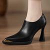 Women High Heels Shoes Luxury Leather Pointed Single Shoe Fashion Temperament Pumps Side Zipper Deep Mouth High Heels for Ladies