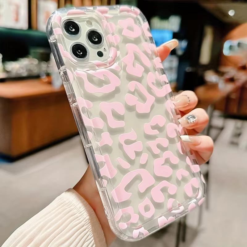 Прозрачный чехол для телефона с узором Розовый Леопард для iPhone 11 12 13 14 15 16 Pro Max XR X XS Mini 8 7 Plus SE Ударопрочный Fundas