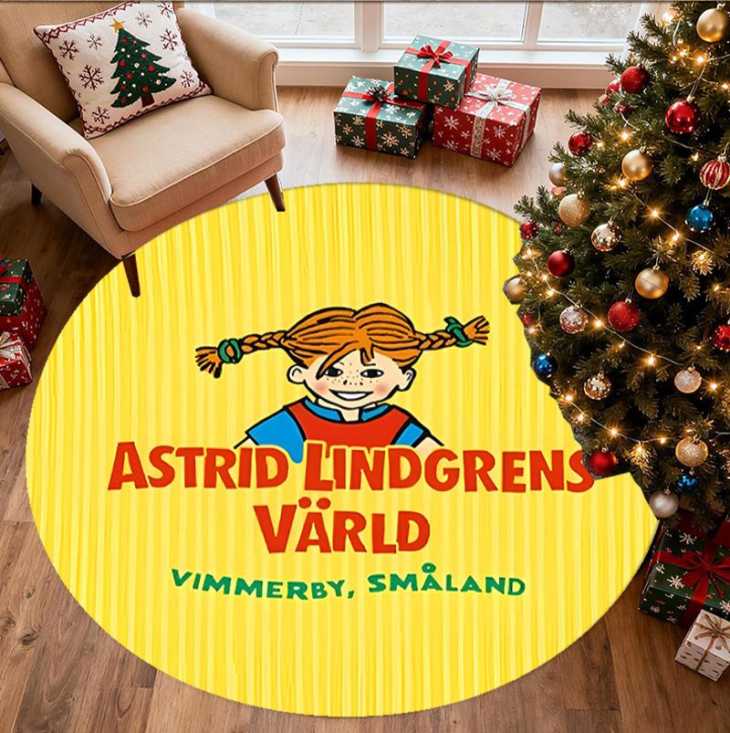 Pippi Longstocking Pattern Round Rug, Indoor/Outdoor Mat, for Picnic, Gameroom, Bedroom, Office, Living Room, Home Decor Carpet, Birthday Gift