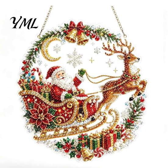 Innovative Holiday Gifts for Relatives Christmas Hanging Diamond Art Ornament, 2D Acrylic Pearl Painting Ornaments Tree Pattern Suncatcher,