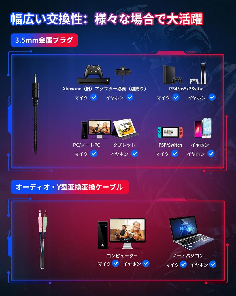 PHOINIKAS Игровой PS4 PS5 Игровой с высокой точностью Глубокий светодиод с контроллером для Xbox Сине-красная гарнитура, Гарнитура, Наушники, Проводные, Микрофон,