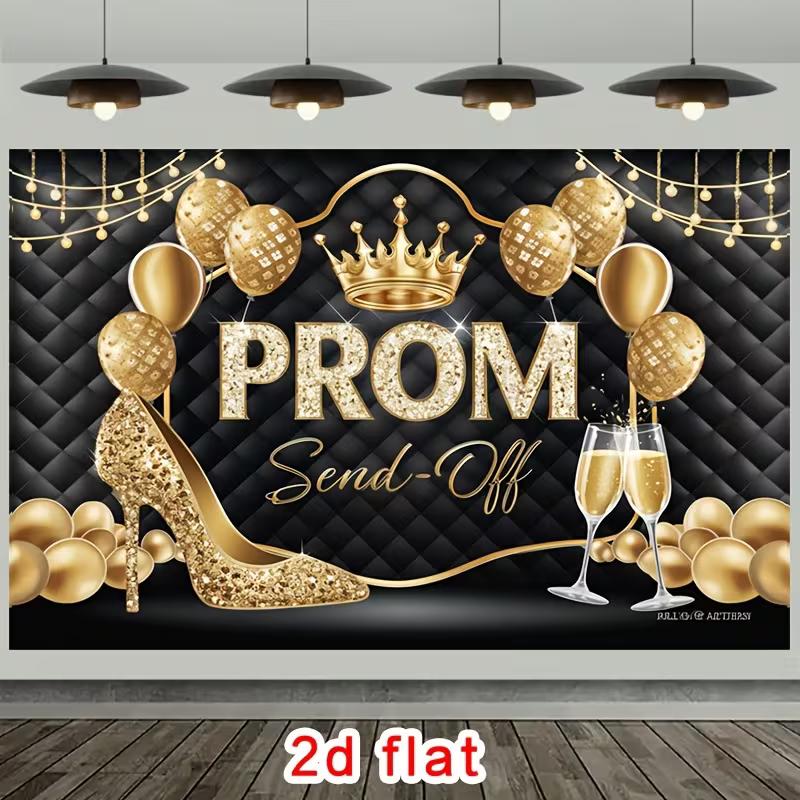 2D Black Gold Prom Party Backdrop Glitter Champagne Balloon Photo Booth Prop