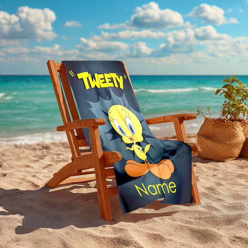 Personalized customized proof beach towel with Tweety pattern - soft, absorbent,quick-drying,perfect swimming,camping&bathing