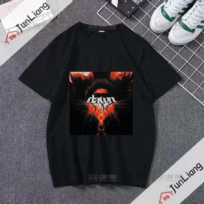 Canadian Singer The Weeknd Dawn Fm Flat Print Tshirt Short Sleeve Loose Mens Tshirt Mens Tshirt Womens Hip Hop Clothing