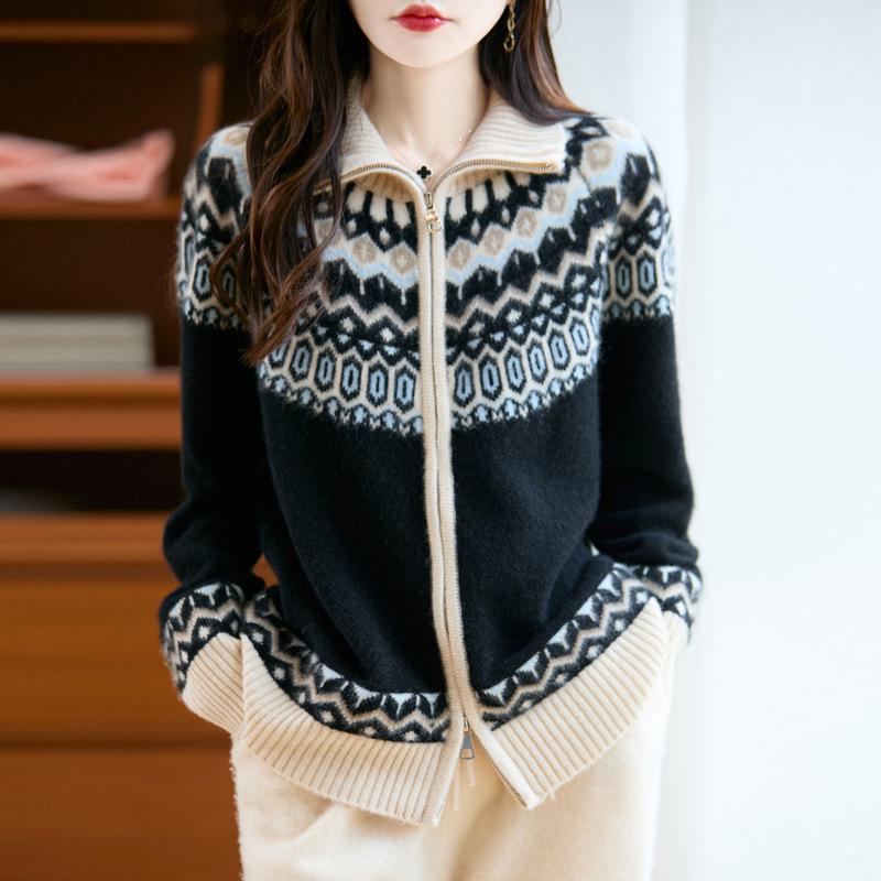 Women's Fair Isle Wool Cardigan: Age-Reducing Thick Knit Sweater Coat for 2025 Autumn/Winter