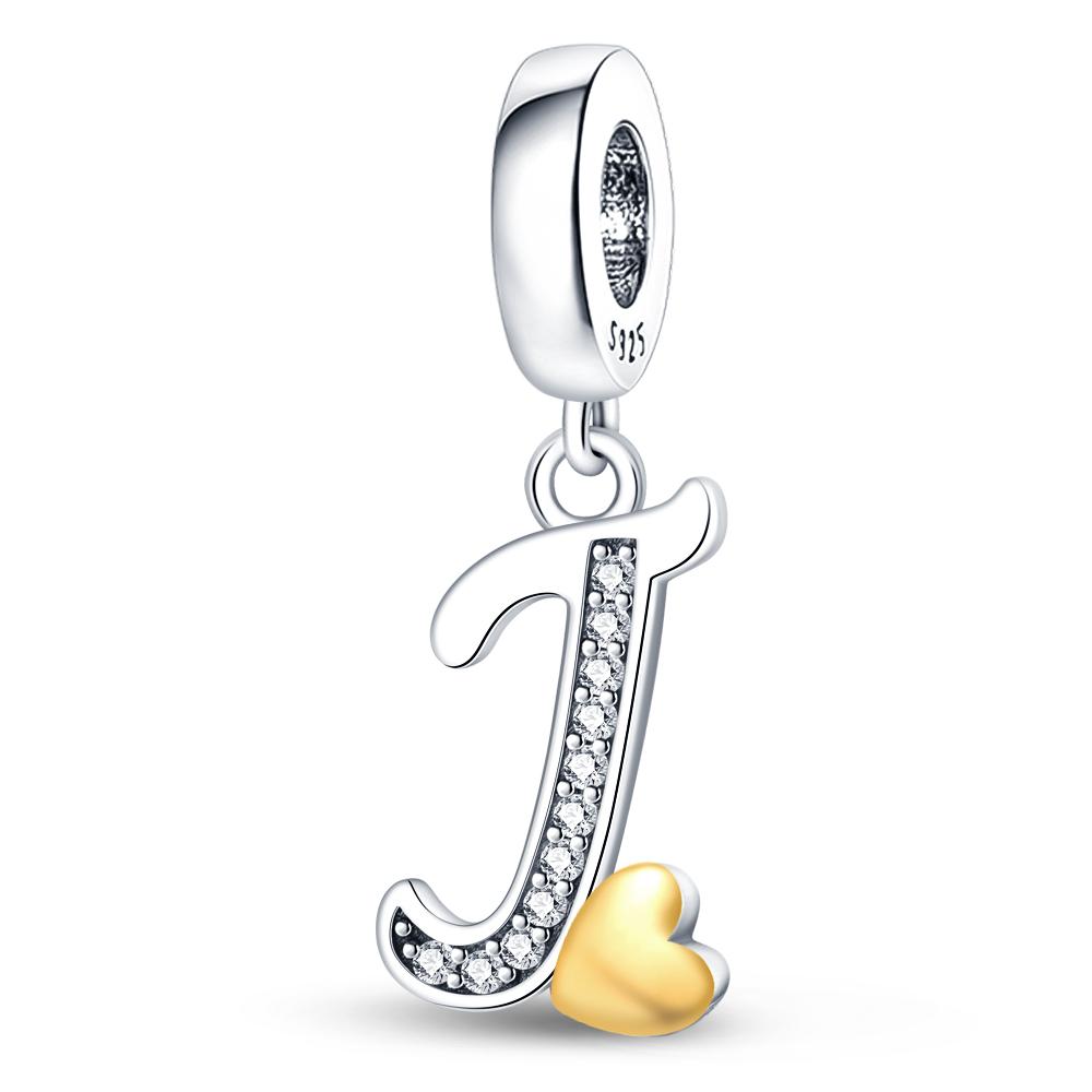 Fit 3mm 925 Bracelets 925 Silver Color 26 Gold Heart Zircon Letter Charms Beads DIY Creative Birthday Jewelry Gifts