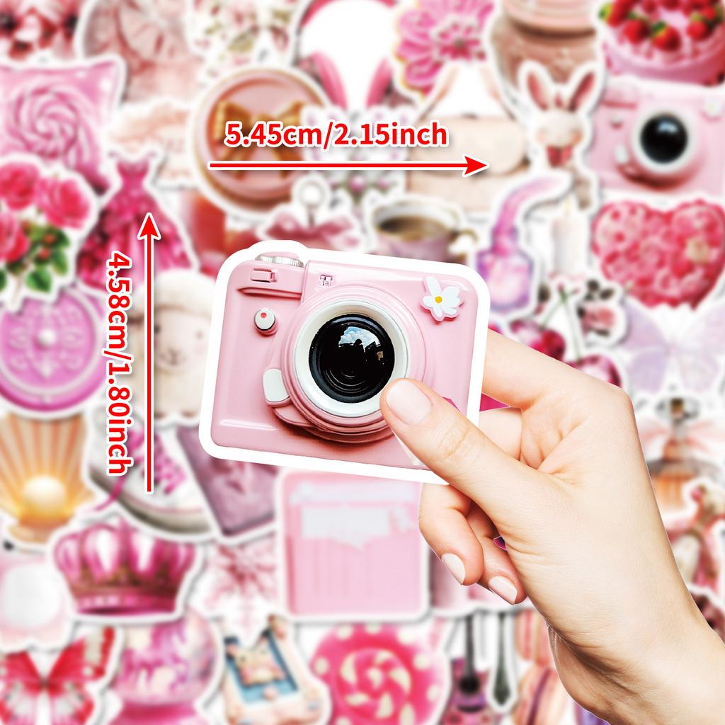 50 Girl Pink Graffiti Stickers Cute Pink Camera Lipstick Flowers Do Not Repeat Waterproof Decorative Stickers