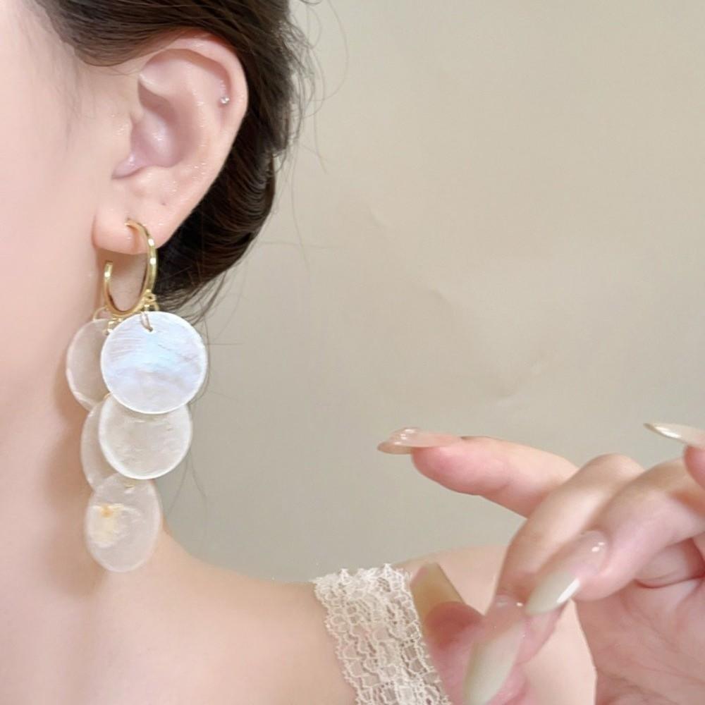 White/Gold Shell Dangle Earrings Bohemian Style Dangle Earrings Fashion Tassel Earrings Beach