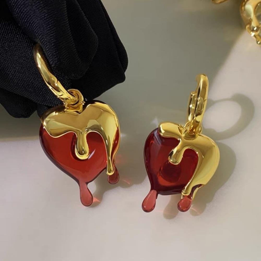 Acrylic Retro Earrings Metal Irregular Heart Earrings Solid Color Heart Shape Droplets Earrings