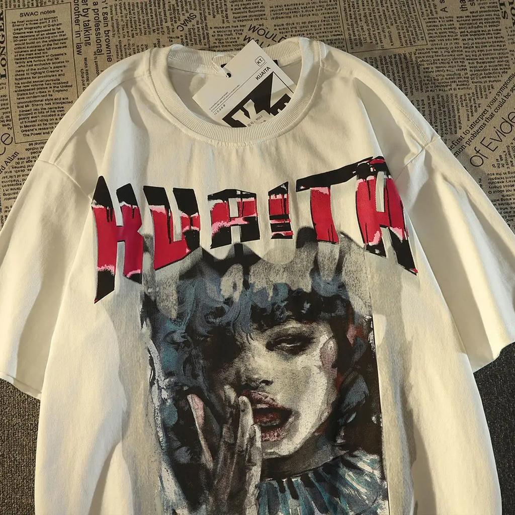 Men'S T Shirts Summer Beach Harajuku Casual Loose O-Neck Oversize Women Y2K Short Sleeve Tops Beach Tees Fashion Retro Printing