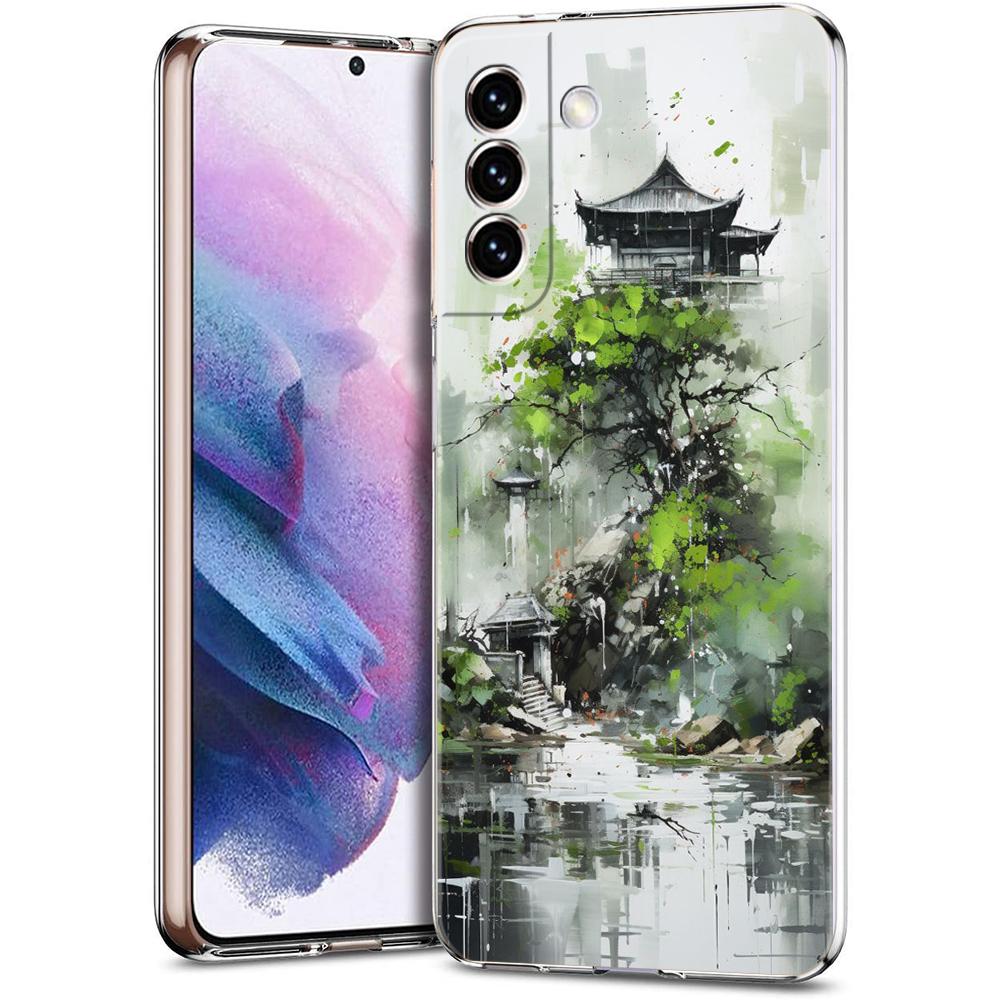 Чехол для телефона Samsung Galaxy S24 Ultra S23 FE S22 S20 S21 5G S10 S9 Plus S10E S8 Прозрачный Чехол с рисунком в стиле 'тушь и вода'