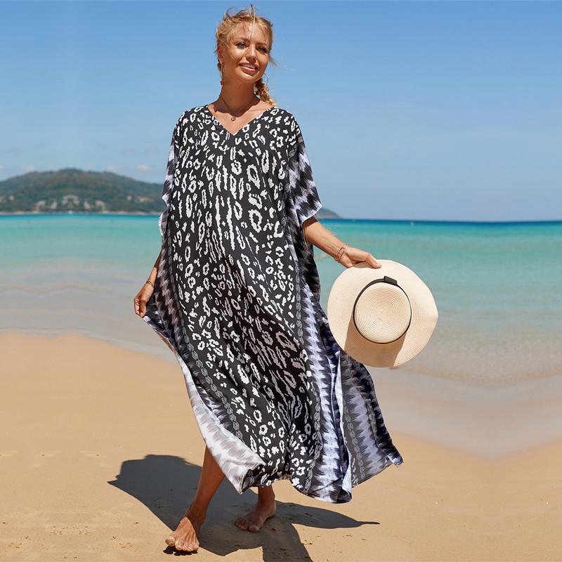 2022 Разноцветный кафтан с богемным принтом и v-образным вырезом, рукавами «летучая мышь», уличная одежда, платье макси, женская пляжная одежда, купальный костюм, накидка Q1342