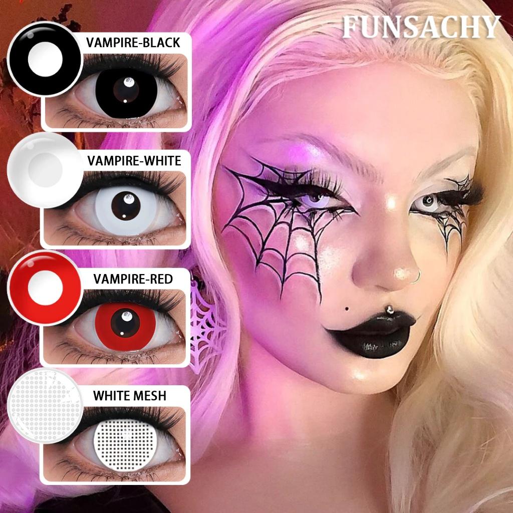 FUNSACHY Cosplay Vampire Red Contact Lenses Anime Cosplay Halloween Lenses Cosmetic Colorful Multicontacts White Black Softlens