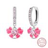 100% 925 Silver Romantic Pink Bow Earrings Sparkling Heart-Shaped Zircon Ear Studs For Women Wedding Engagement Jewelry
