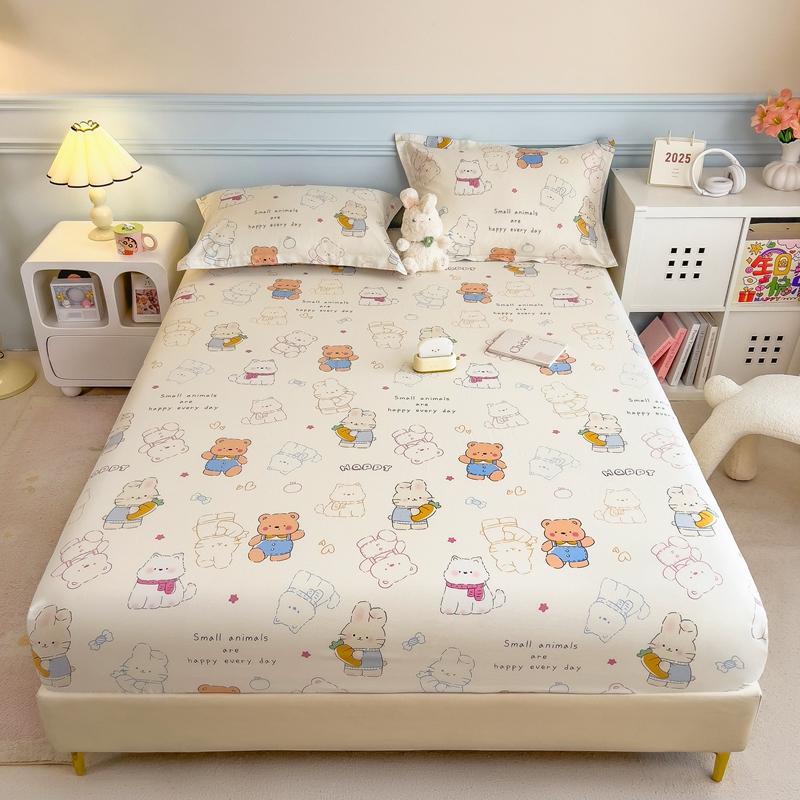 Pure Cotton Bedsheet Cartoon Style Fitted Sheet Queen/King Size Bed Cover Adults Kids Bed Linen Sabanas (Pillowcase Need Order)