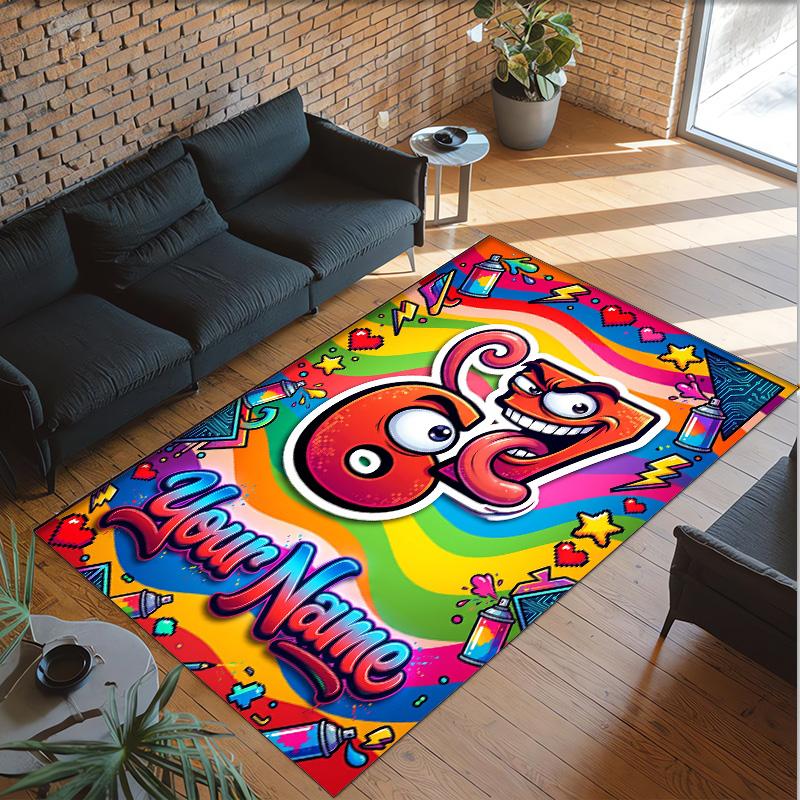 Rainbow Theme Crystal Velvet Floor Rug Personalized Custom Name Text Warm Carpet Home Decoration
