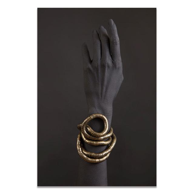 Африканская женщина в золотых украшениях, настенная живопись, постер на холсте и настенные художественные принты для современного домашнего декора без рамки